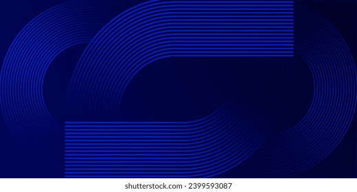 Abstrakte, hellblühende Kreislinien auf dunkelblauem Hintergrund. Geometrisches Stripe Line Art Design. Moderne glänzende blaue Linien. Futuristisches Technologiekonzept. Anzug für Poster, Deckel, Banner, Linien