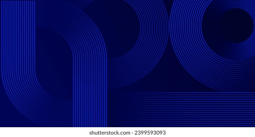 Abstract glowing circle lines on dark blue background. Geometric stripe line art design. Modern shiny blue lines. Futuristic technology concept. Suit for poster, cover, banner, dark blue