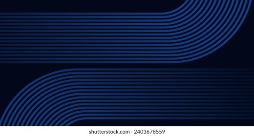 Abstract glowing circle lines on dark blue background. Geometric stripe line art design. Modern shiny blue lines. Futuristic technology concept. Suit for poster, cover, banner, brochure,  modern