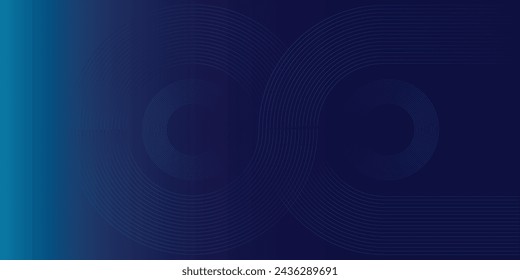Abstract glowing circle lines on dark blue background. Geometric stripe line art design. Modern shiny blue lines. Futuristic technology concept. Horizontal banner template. Vector