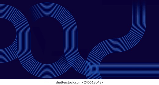 Abstract glowing circle lines on dark blue background. Geometric stripe line art design. Modern shiny blue lines