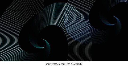 abstract glowing circle lines on dark background. elegant circle shape design. round lines abstract futuristic tech background. Vector digital art banner design