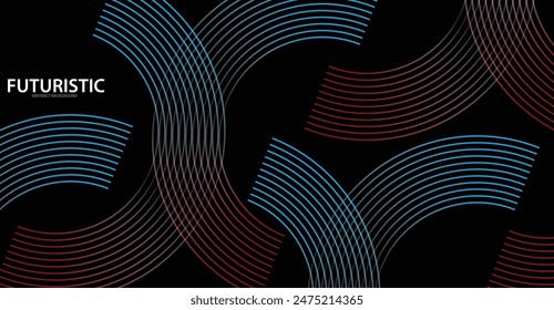 abstract glowing circle lines on dark background. elegant circle shape design. round lines abstract futuristic tech background. Vector digital art banner design