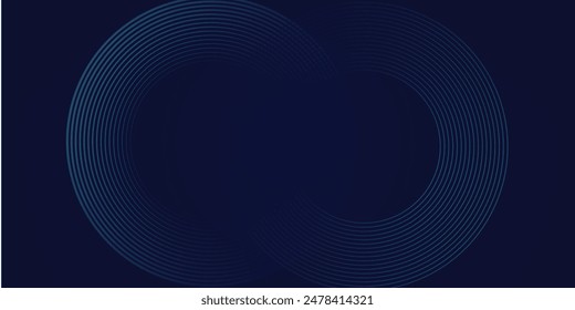 Abstrakte leuchtende Kreislinien auf dunkelblauem Hintergrund. Geometrisches Streifenliniendesign. Moderne glänzende blaue Linien. Futuristisches Technologiekonzept. Anzug für Poster, Umschlag, Banner Vektorgrafik Linie Blau