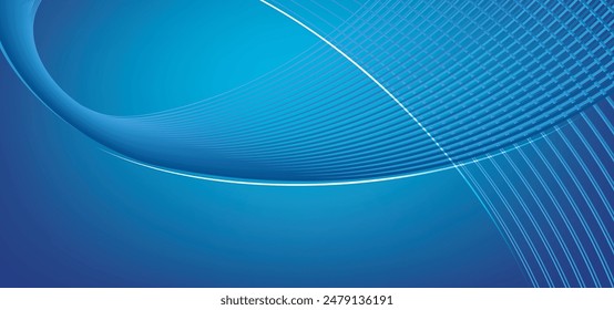 Abstract glowing circle lines on dark blue background. Geometric stripe line art design. Modern shiny blue lines. Futuristic technology concept. Suit for poster, cover, banner, brochure, website