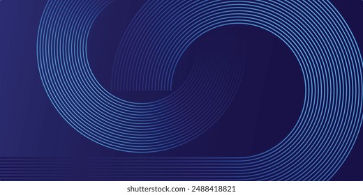 Abstract glowing circle lines on dark blue background. Geometric stripe line art design. Modern shiny blue lines. Futuristic technology concept. Suit for poster, cover, banner, brochure, website