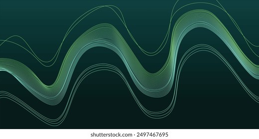 Abstract glowing circle lines on emerald background. Geometric stripe line art design. Modern shiny light green. Futuristic technology