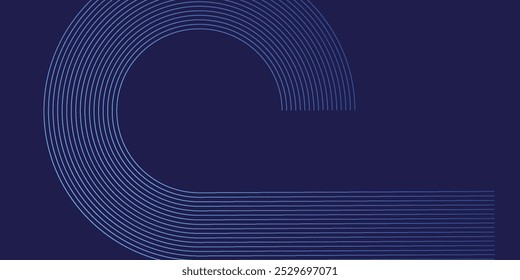 Abstractas líneas circulares brillantes sobre fondo azul oscuro. Diseño geométrico del arte de la línea de la raya. Líneas azules brillantes modernas. Concepto de tecnología futurista. Traje para el cartel,