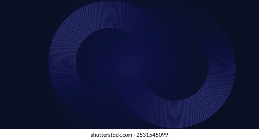 Abstract glowing circle lines on dark blue background. Geometric stripe line art design. Modern shiny blue lines. Futuristic technology concept