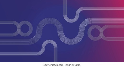 Abstract glowing circle lines on dark blue background. Geometric stripe line art design. Futuristic technology concept. Modern shiny white lines. Suit for poster, cover, banner, brochure, website