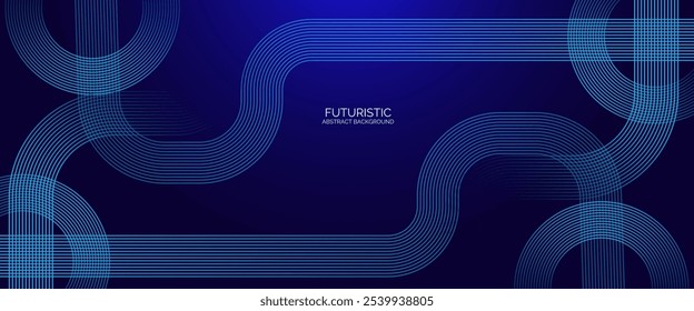 Abstract glowing circle lines on dark blue background. Geometric stripe line art design. Modern shiny blue lines. Futuristic technology concept.