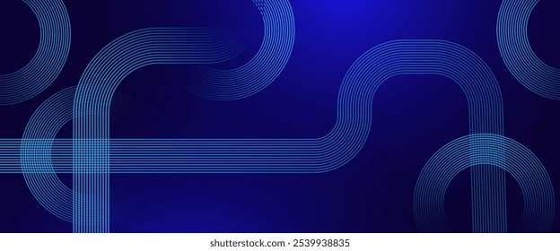 Abstract glowing circle lines on dark blue background. Geometric stripe line art design. Modern shiny blue lines. Futuristic technology concept.