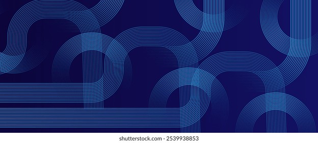 Abstractas líneas circulares brillantes sobre fondo azul oscuro. Diseño geométrico del arte de la línea de la raya. Líneas azules brillantes modernas. Concepto de tecnología futurista.