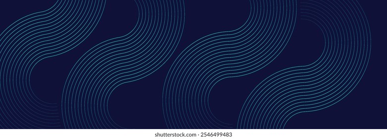 Abstractas líneas circulares brillantes sobre fondo azul oscuro. Diseño geométrico del arte de la línea de la raya.