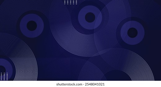 Abstractas líneas circulares brillantes sobre fondo azul oscuro. Diseño geométrico del arte de la línea de la raya. Líneas azules brillantes modernas. Concepto de tecnología futurista. Traje para el cartel, cubierta, Anuncio, folleto, Sitio web
