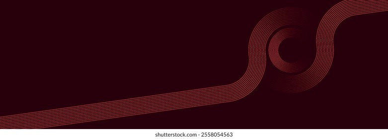 Abstract glowing circle lines on dark red background. Geometric line art design. Modern shiny red lines. Futuristic technology concept.
