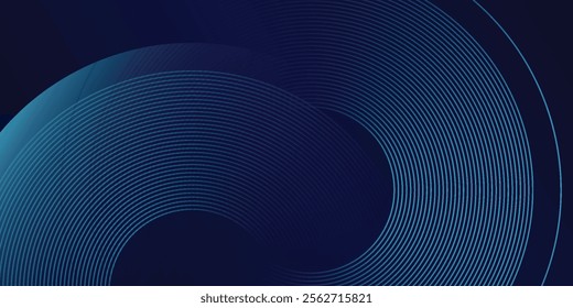 Abstract glowing circle lines on dark blue background. Geometric stripe line art design. Modern shiny blue lines art simple modern design