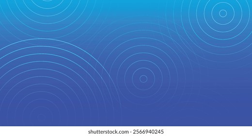 Abstract glowing circle lines on dark blue background. Geometric stripe line art design. Modern shiny blue lines. Futuristic technology concept. Horizontal banner template.