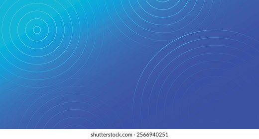 Abstract glowing circle lines on dark blue background. Geometric stripe line art design. Modern shiny blue lines. Futuristic technology concept. Horizontal banner template.