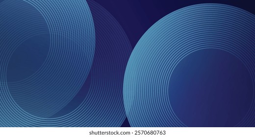 Abstract glowing circle lines on dark blue background. Geometric stripe line art design. Modern shiny blue line art simple modern