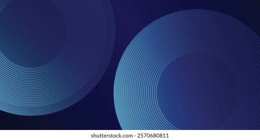 Abstract glowing circle lines on dark blue background. Geometric stripe line art design. Modern shiny blue line art simple modern design