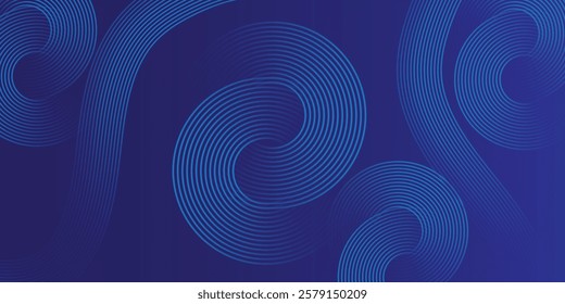 Abstract glowing circle lines on dark blue background. 