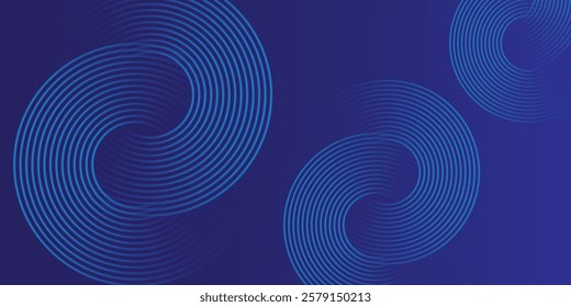 Abstract glowing circle lines on dark blue background. 