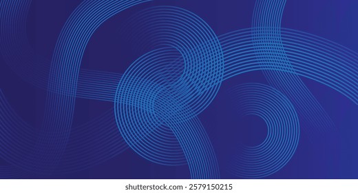 Abstract glowing circle lines on dark blue background. 