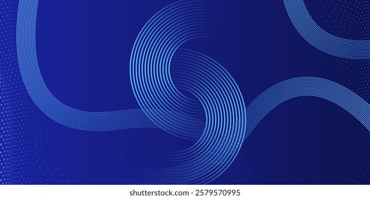Abstract glowing circle lines on dark blue background. Geometric stripe line art design.