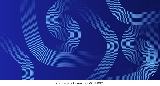 Abstract glowing circle lines on dark blue background. Geometric stripe line art design.