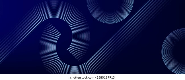 Abstract glowing circle lines on dark blue background. Geometric stripe line art design. Modern shiny blue lines. Futuristic technology concept.