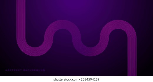 Abstract glowing circle lines on dark purple background. Geometric stripe line art design. Modern shiny purple lines. Futuristic technology concept. 