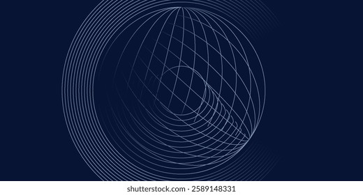 Abstract glowing circle lines on dark blue background. Geometric stripe line art design. Modern shiny blue lines. Futuristic technology concept.