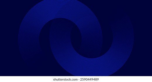 Abstract glowing circle lines on dark blue background. Geometric stripe line art design futuristic