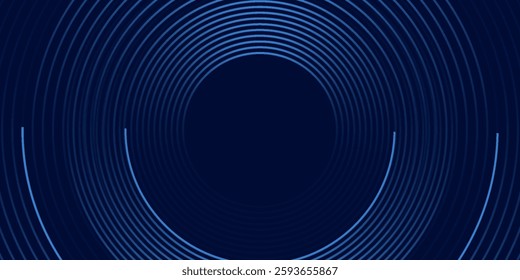 Abstract glowing circle lines on dark blue background. Geometric stripe line art design. Modern shiny blue lines. Futuristic technology concept. Suit for poster