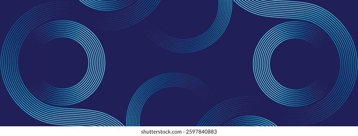Abstract glowing circle lines on dark blue background. Geometric lines shape. Modern shiny blue gradient lines. Futuristic technology concept. Blue abstract background