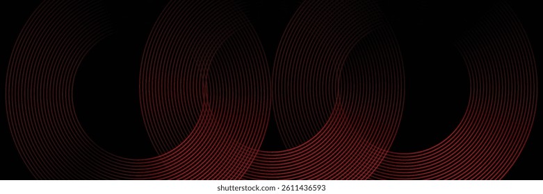 Abstract glowing circle lines on black background. Geometric stripe line art design. Modern shiny red lines. Futuristic technology concept. 