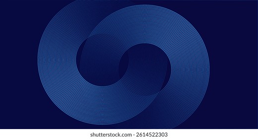 Abstract glowing circle lines on dark blue background. Geometric stripe line art design. Modern shiny blue lines. Futuristic technology concept. Suit for poster, cover, banner, brochure, website