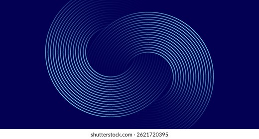 Abstract glowing circle lines on dark blue background. Geometric stripe line art design. Modern shiny blue lines. Futuristic technology concept. Suit for poster,