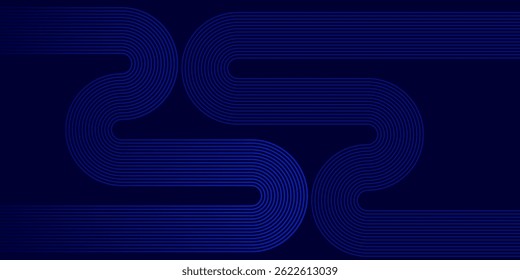 Abstract glowing circle lines on dark blue background. Geometric stripe line art design. Modern shiny blue lines.