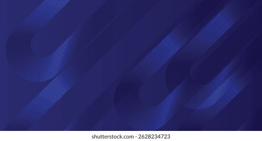 Abstract glowing circle lines on dark blue background. Geometric stripe line art design. Modern shiny blue lines. Futuristic technology concept. Suit for poster, cover, banner, brochure, website