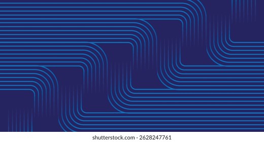 Abstract glowing circle lines on dark blue background. Geometric stripe line art design for presentation, cover, banner, dark blue