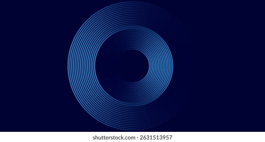 Abstract glowing circle lines on dark blue background. Geometric stripe line art design. Modern shiny blue lines. Futuristic technology concept. Suit for poster  cover simple
