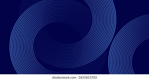 Abstract glowing circle lines on dark blue background. Geometric stripe line art design. Modern shiny blue lines. Futuristic technology concept. Suit for poster, cover, banner, brochure, website
