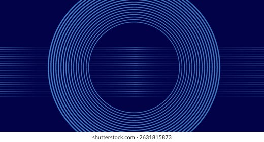 Abstract glowing circle lines on dark blue background. Geometric stripe line art design. Modern shiny blue lines. Futuristic technology concept. Suit for poster, cover, banner, brochure, website