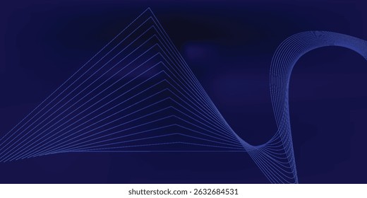 Abstract glowing circle lines on dark blue background. Geometric stripe line art design