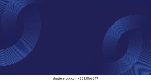 Abstract glowing circle lines on dark blue background. Geometric stripe line art design.
