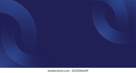 Abstract glowing circle lines on dark blue background. Geometric stripe line art design.