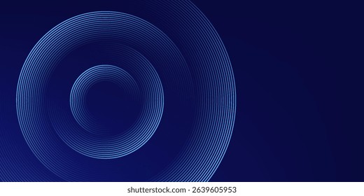 Abstract glowing circle lines on dark blue background. Geometric stripe line art design. Modern shiny blue lines. Futuristic technology concept. Suit for poster, cover, banner, brochure, website