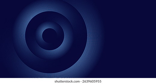 Abstract glowing circle lines on dark blue background. Geometric stripe line art design. Modern shiny blue lines. Futuristic technology concept. Suit for poster, cover, banner, brochure, website